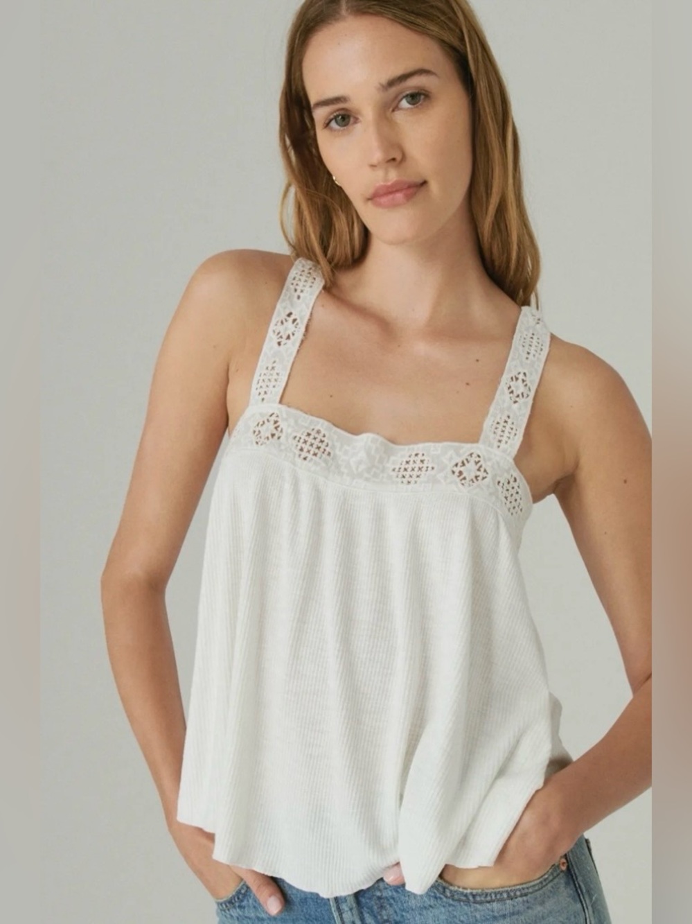 Lucky Brand Lace Up Embroidered Swing Tank. Medium. NWT.